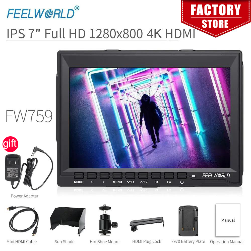 Camera Monitor 7 Inch Hdmi 4K - FEELWORLD FW759 7 Inch DSLR Camera