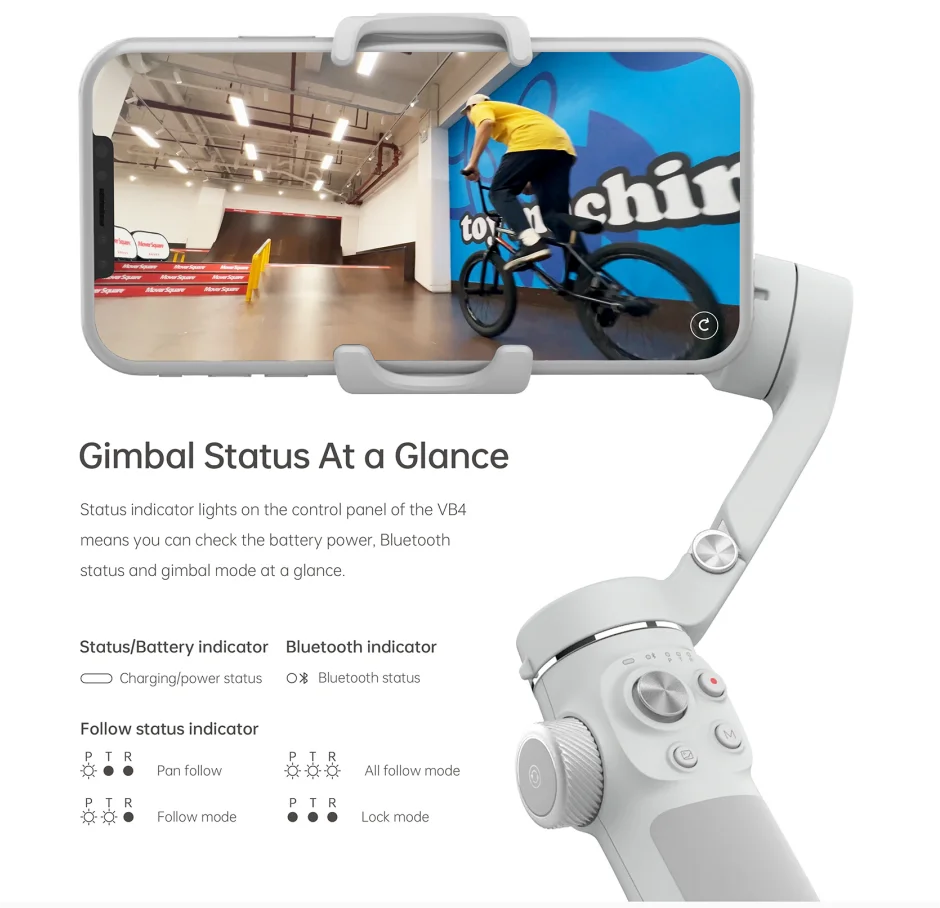 Gimbal Stabilizer For Phone 3 Axis - VB4 Smartphone Stabilizer Built-in Selfie Stick