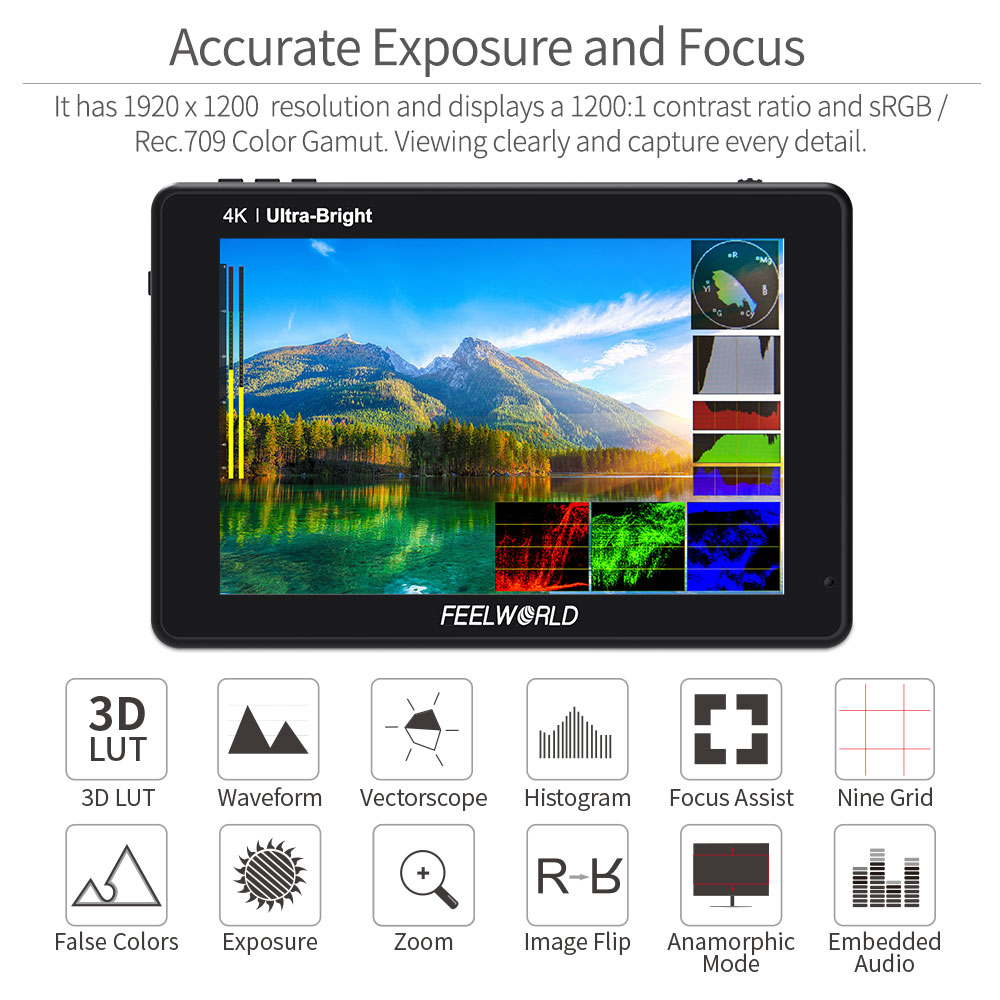 FEELWORLD 7 Inch  2200nits 3D  - Camera Monitor 7 Inch Hdmi 4K recension och pris