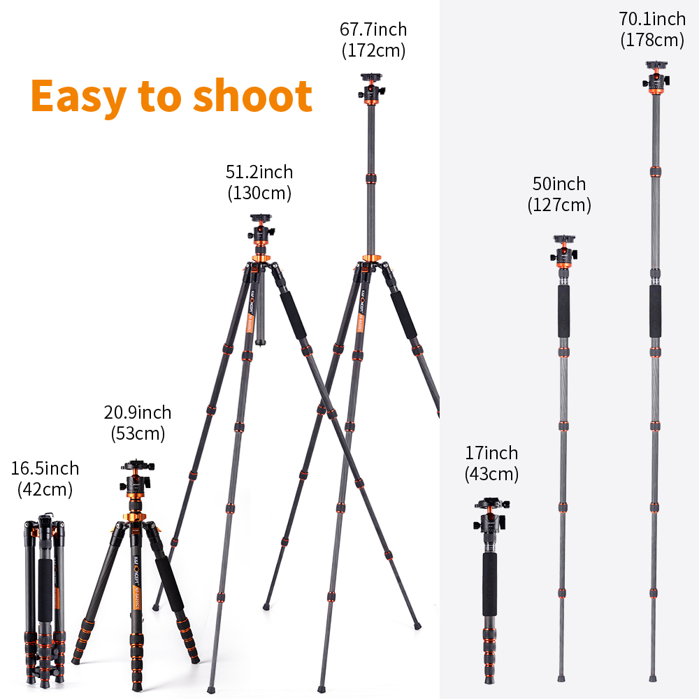K&F COMCEPT SA255C1 68 inch Ca - Video Head Tripod Carbon Fiber recension och pris