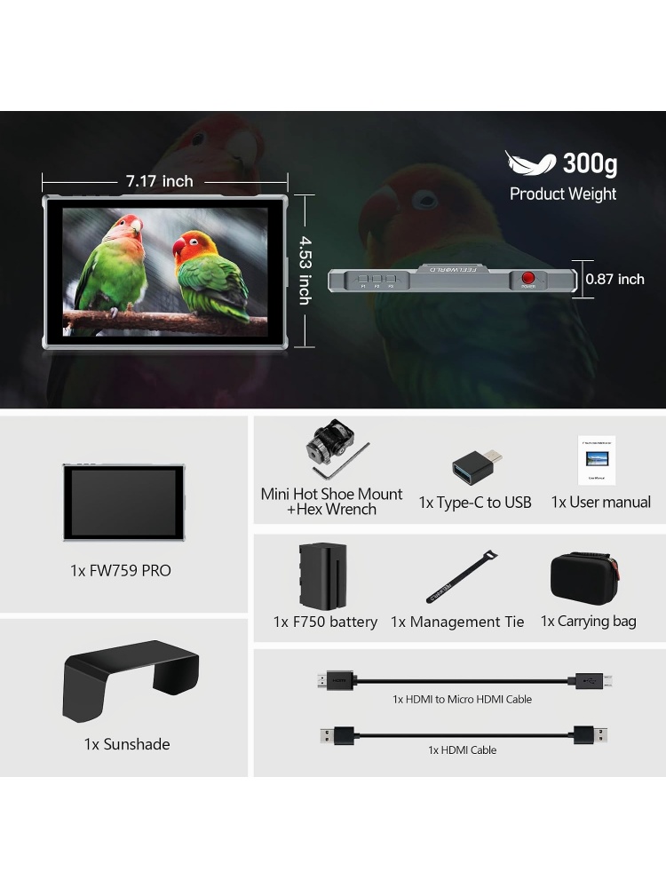 FEELWORLD FW759 PRO 7 Inch Tou - Camera Monitor 7 Inch Hdmi 4K recension och pris