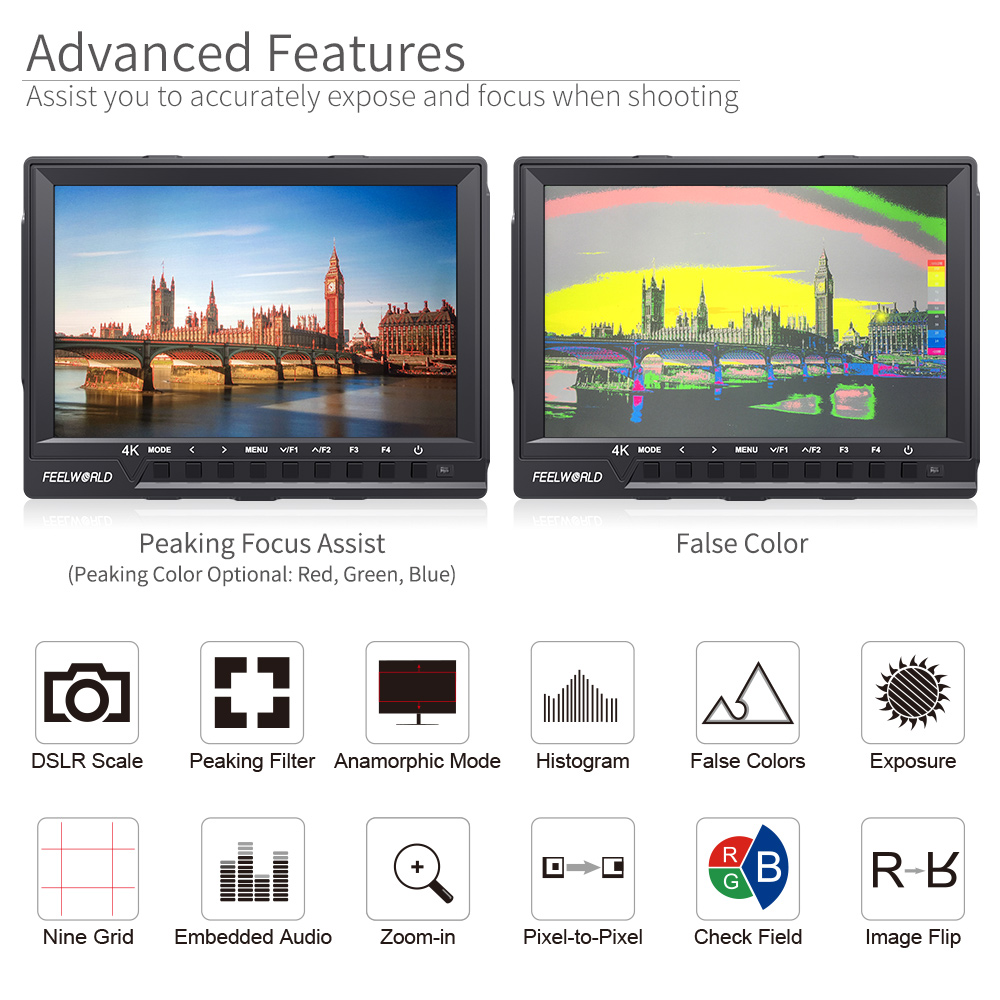 Feelworld FW760 7 Inch IPS Ful - Camera Monitor 7 Inch Hdmi 4K recension och pris